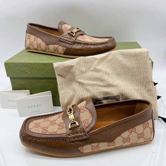 GUCCI Interlocking G Horsebit Logo Supreme Loafer Brown Leather Mens UK 7.5 US 8 - Picture 1 of 13